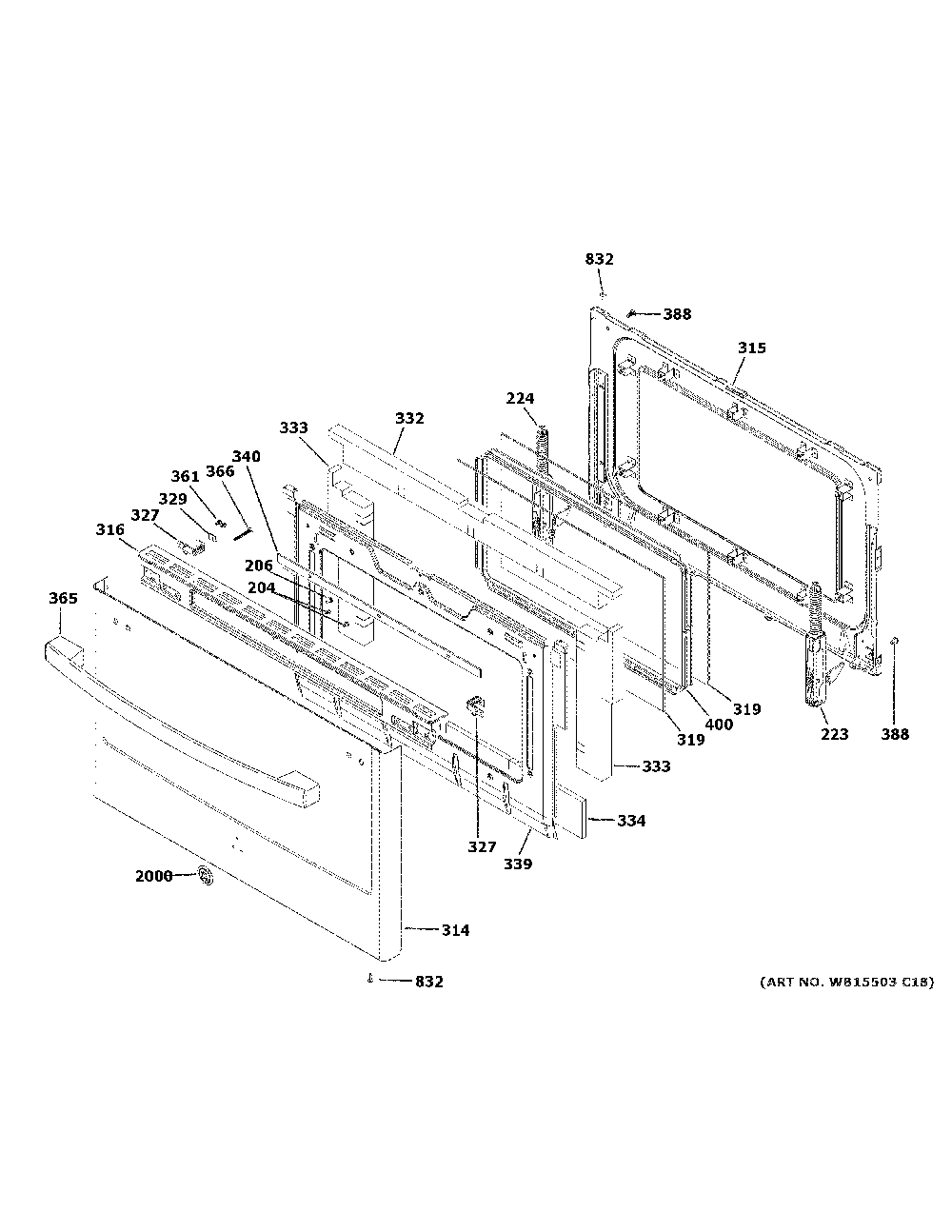 Lower Door Diagram and Parts List for PGS960YP2FS  General Electric Range