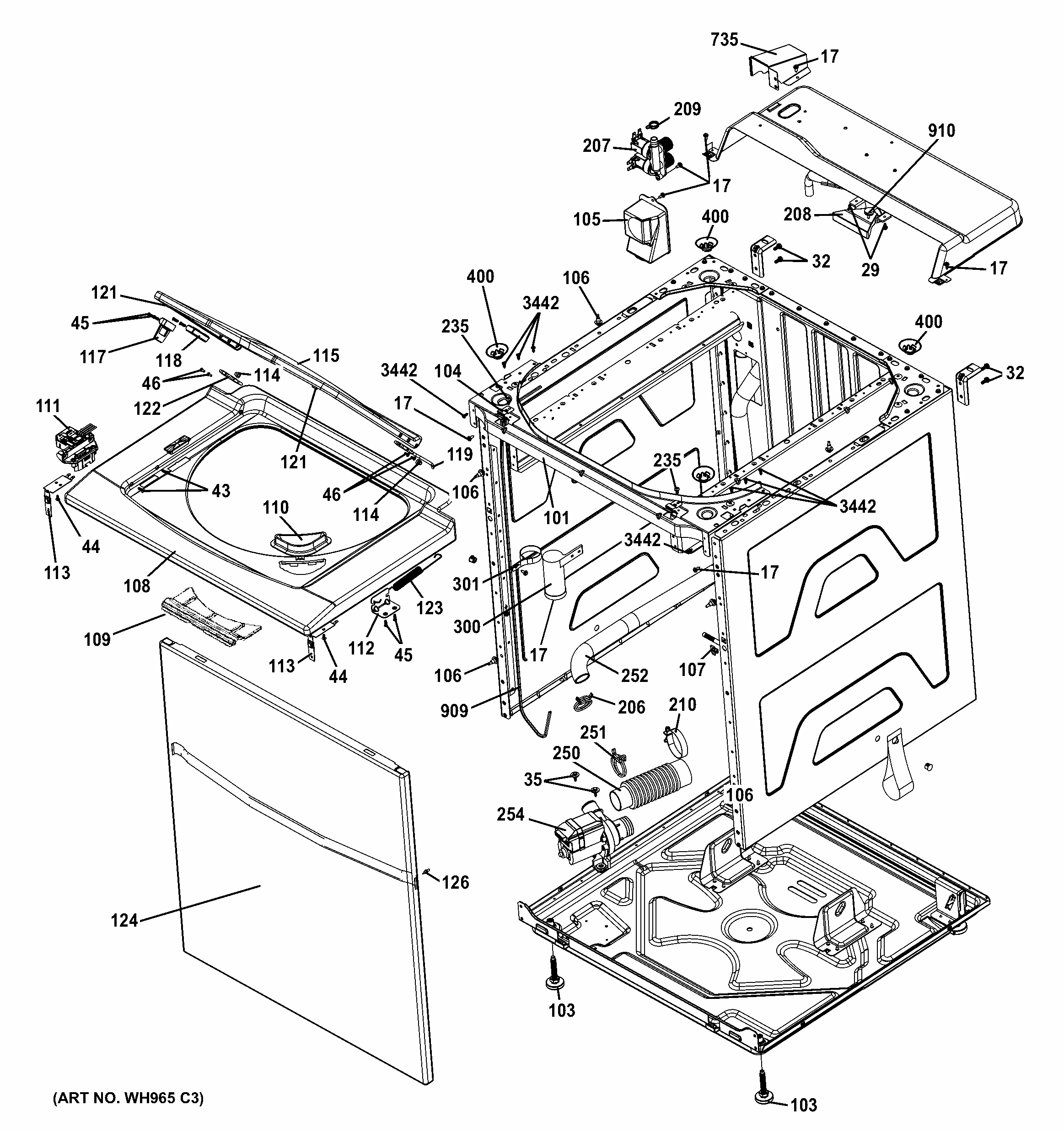 Cabinet 5 Diagram and Parts List for 2661532413  Kenmore Washer Dryer Combo