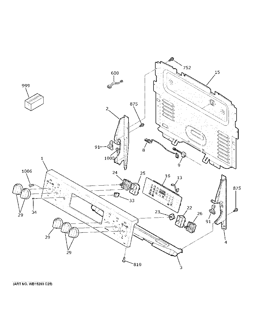 Control Panel Diagram and Parts List for PB935BP3TS  General Electric Range