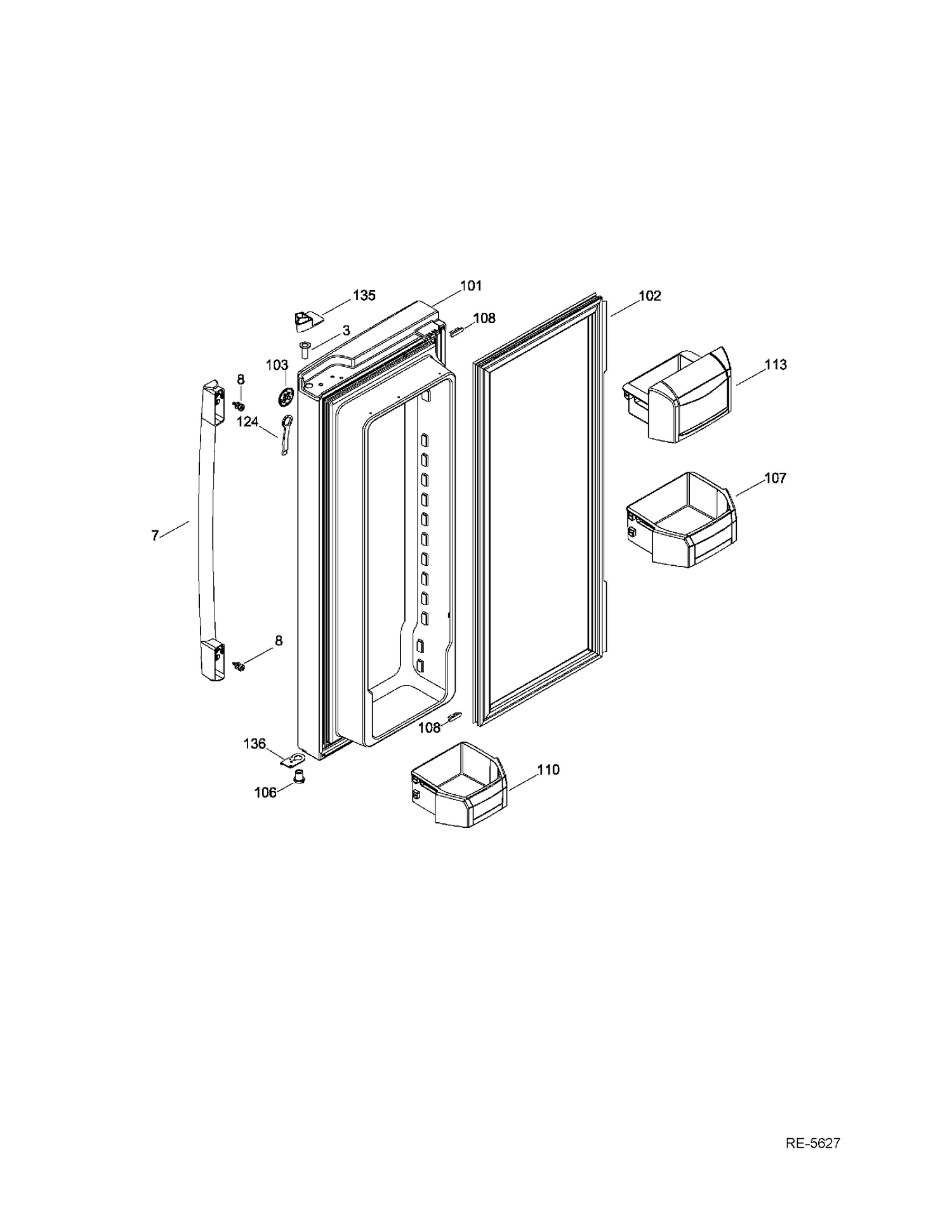 FF DOOR LEFT Diagram and Parts List for PNR20KGEAFBB  General Electric Refrigerator