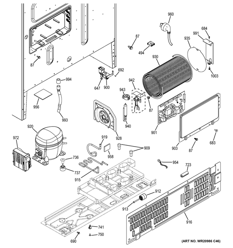 Machine Compartment Diagram and Parts List for PYE22PSHGSS  General Electric Refrigerator