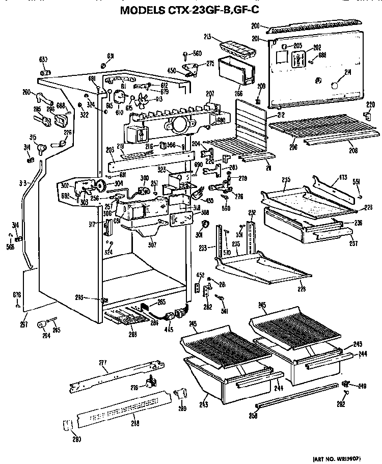 Cabinet Parts Diagram and Parts List for CTX23GFB  Hotpoint Refrigerator