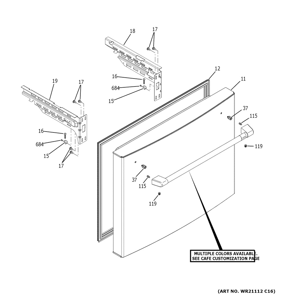 Freezer Door Diagram and Parts List for CFE26KP2NBS1  General Electric Refrigerator