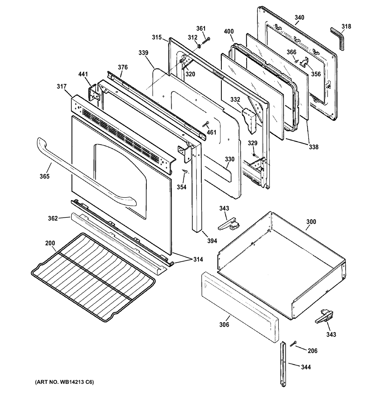 DOOR & DRAWER PARTS Diagram and Parts List for JGB282EED2ES  General Electric Range