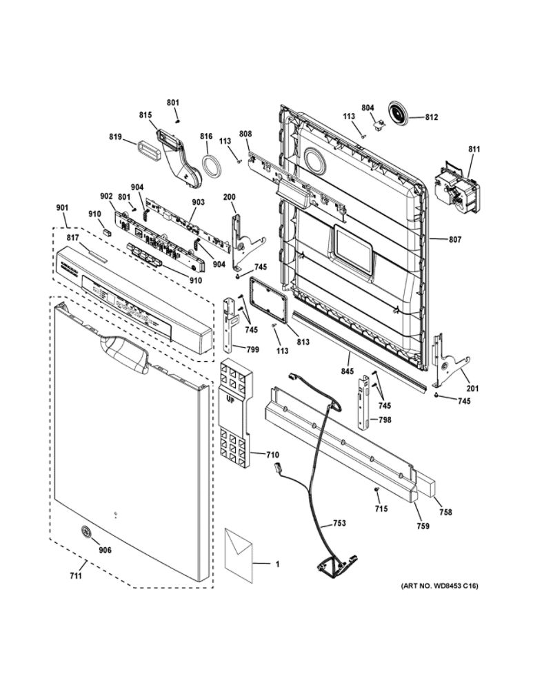 Escutcheon And Door Assembly Diagram and Parts List for GDF530PSM2SS  General Electric Dishwasher