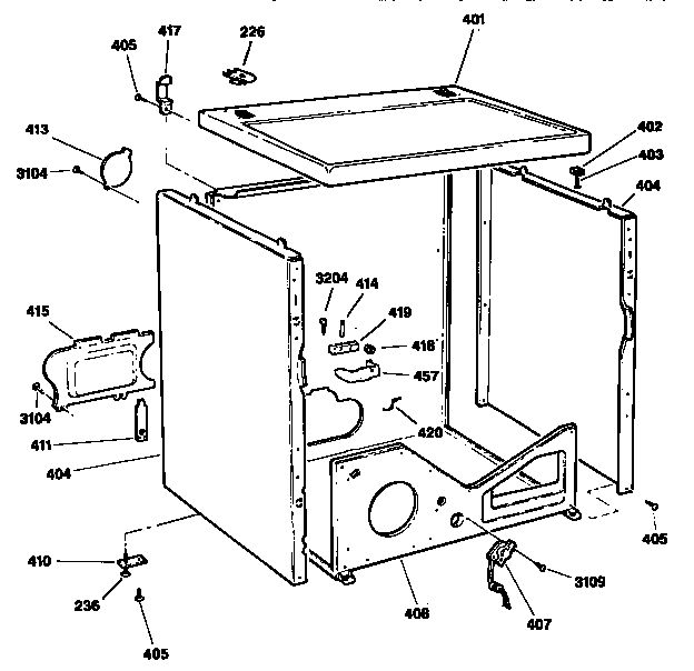 Cabinet Diagram and Parts List for DDE8509RMC  General Electric Dryer