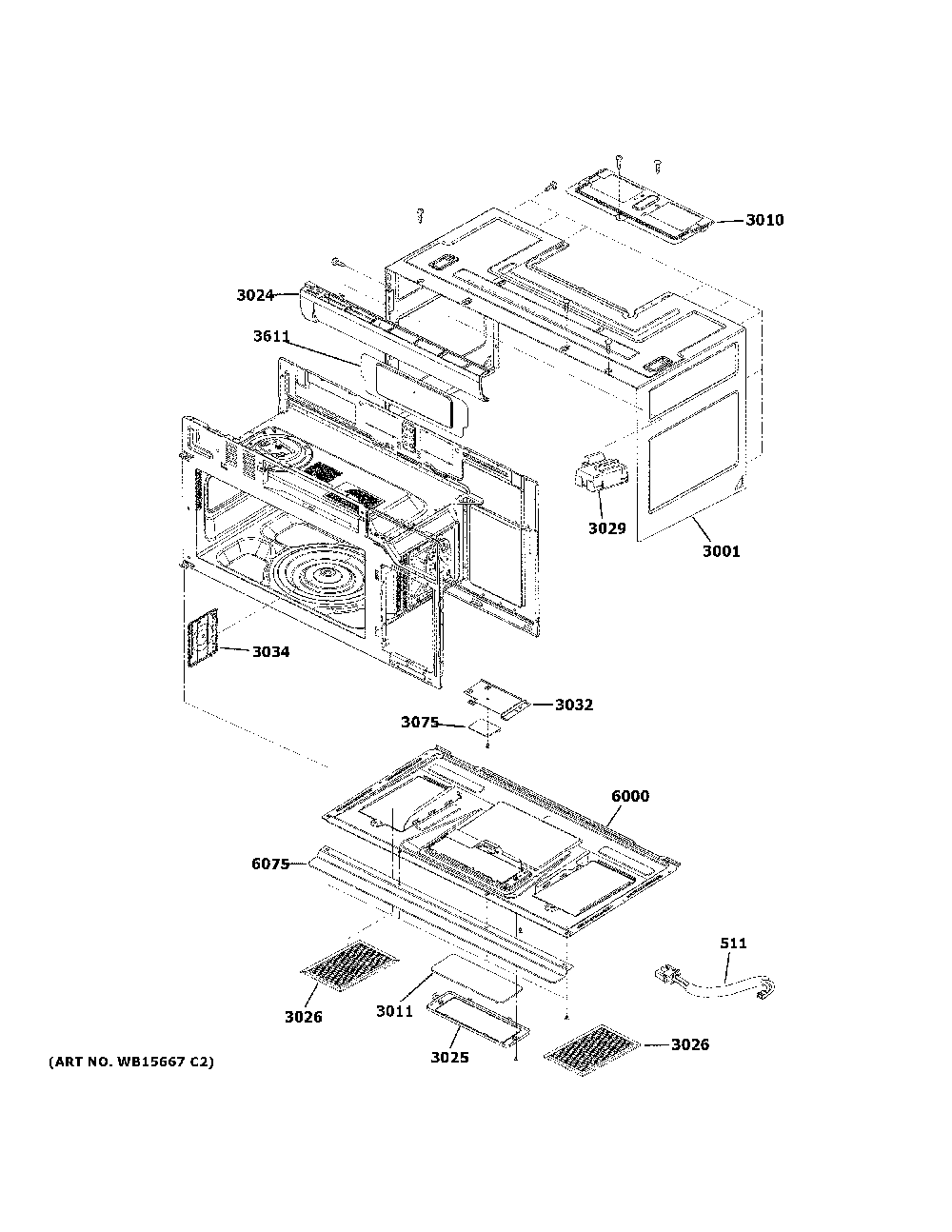 Oven Cavity Parts Diagram and Parts List for CVM721M2N8S5  General Electric Microwave