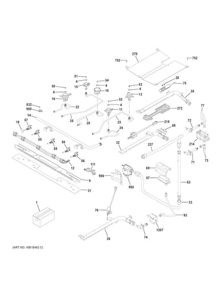 Gas & Burner Parts Diagram and Parts List for JGB860SEJ5SS  General Electric Range
