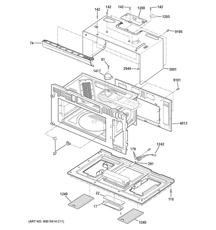 Oven Cavity Parts Diagram and Parts List for CSA1201RSS04  General Electric Microwave