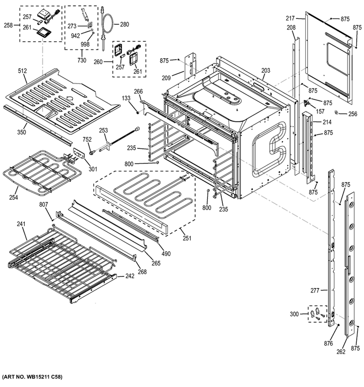 Upper Oven Diagram and Parts List for PT7550EH1ES  General Electric Wall Oven