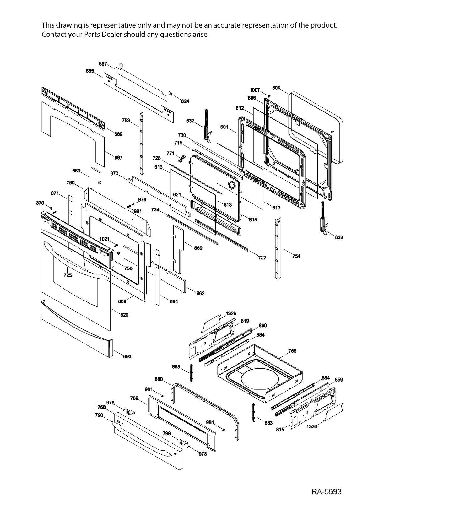 DOOR & DRAWER Diagram and Parts List for PCB909SR3SS  General Electric Range