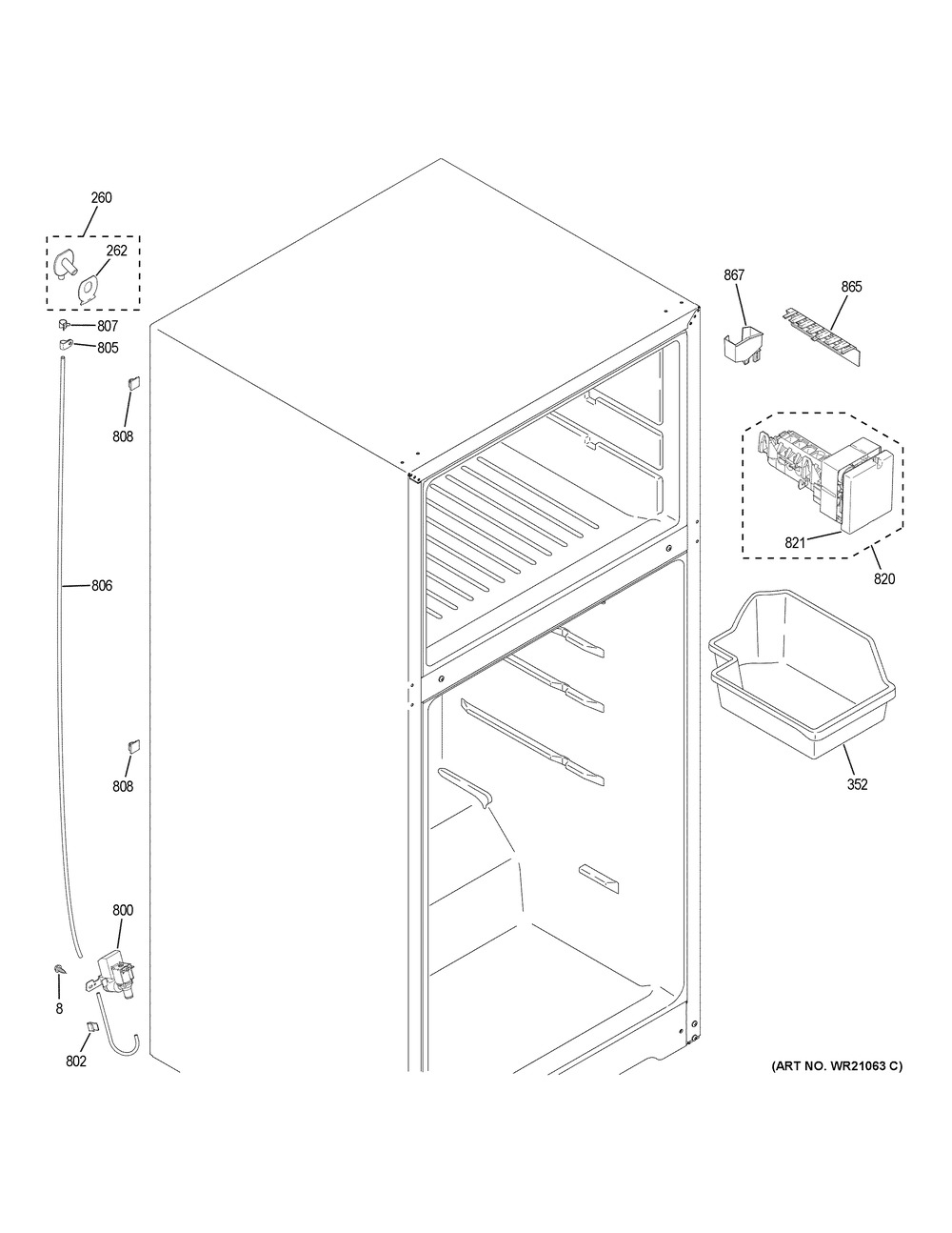 Ice Maker Diagram and Parts List for GIE21GSHDSS  General Electric Refrigerator