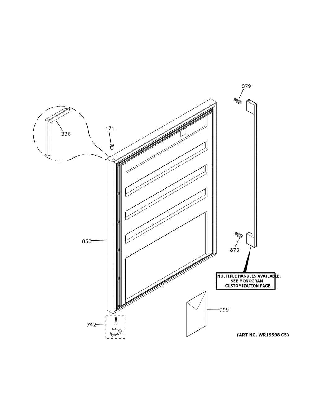 Door Diagram and Parts List for ZIBS240NESS  General Electric Refrigerator