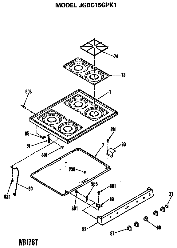 Cooktop Diagram and Parts List for JGBC15GPK1  General Electric Range