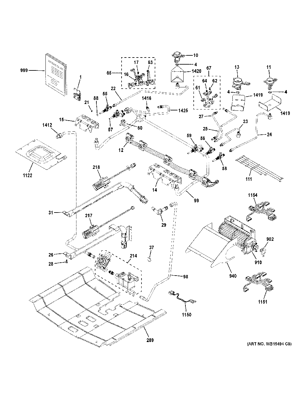 Gas & burner parts Diagram and Parts List for PGS930FEL4DS  General Electric Range
