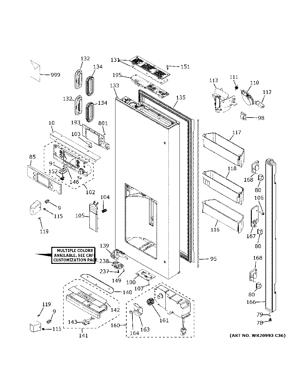 Dispenser door Diagram and Parts List for CYE22TP2MFS1  General Electric Refrigerator