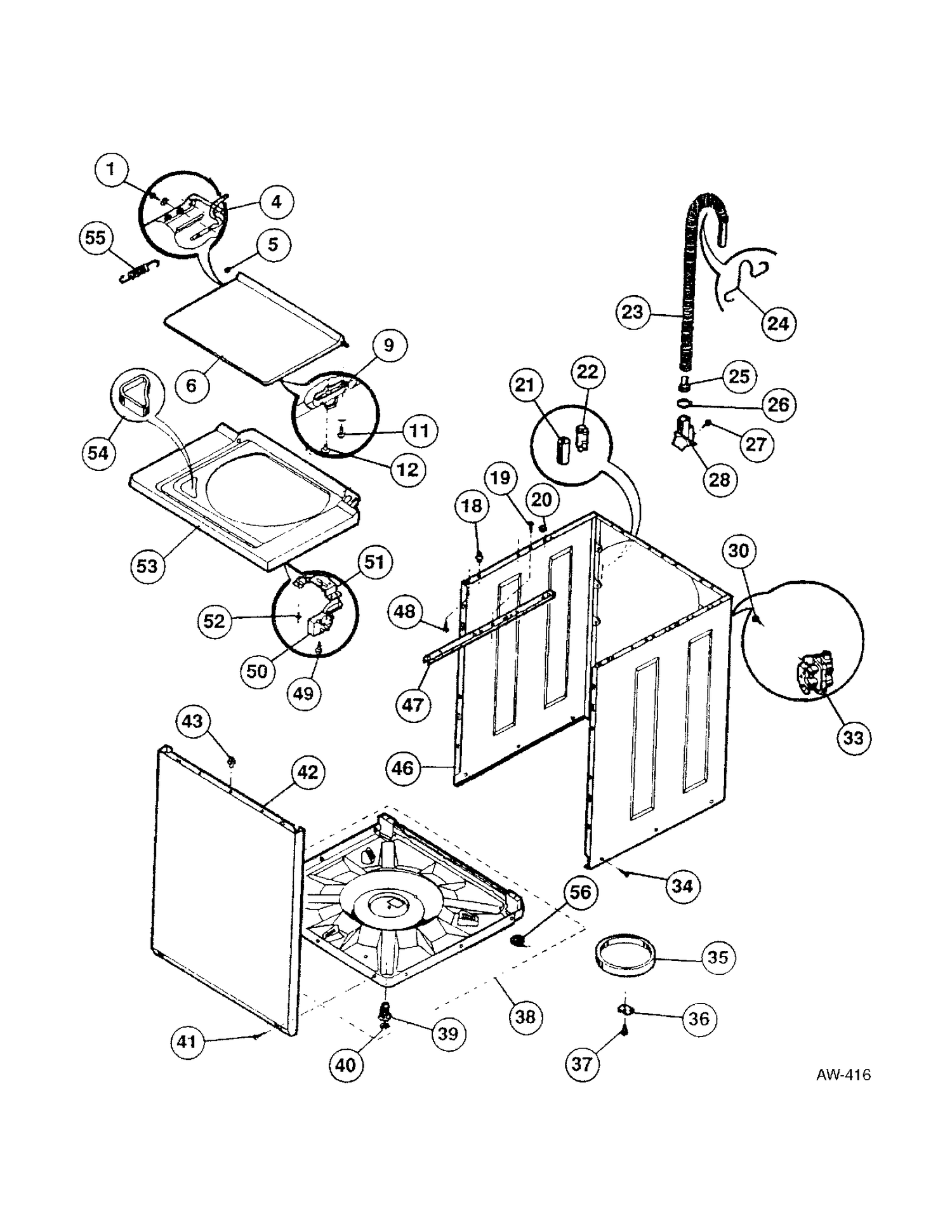 CABINET Diagram and Parts List for 52270-W2  General Electric Washer