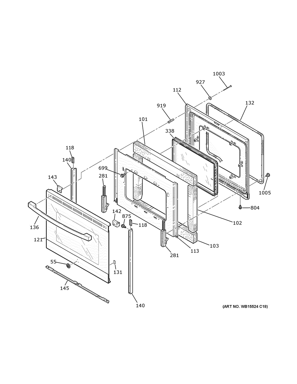 Door Diagram and Parts List for JS645SL9SS  General Electric Range