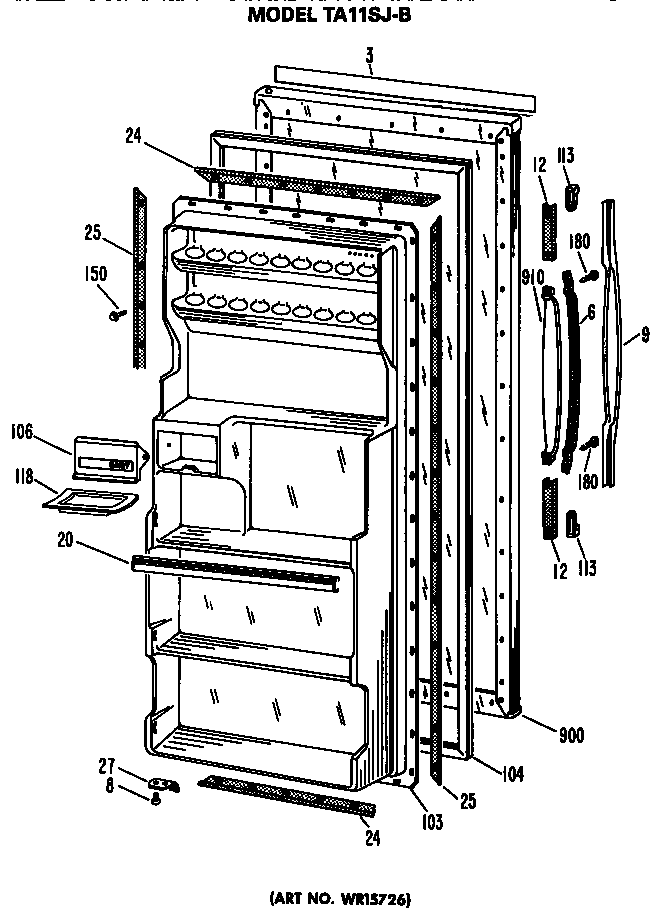 Door Diagram and Parts List for TA11SJB  General Electric Refrigerator