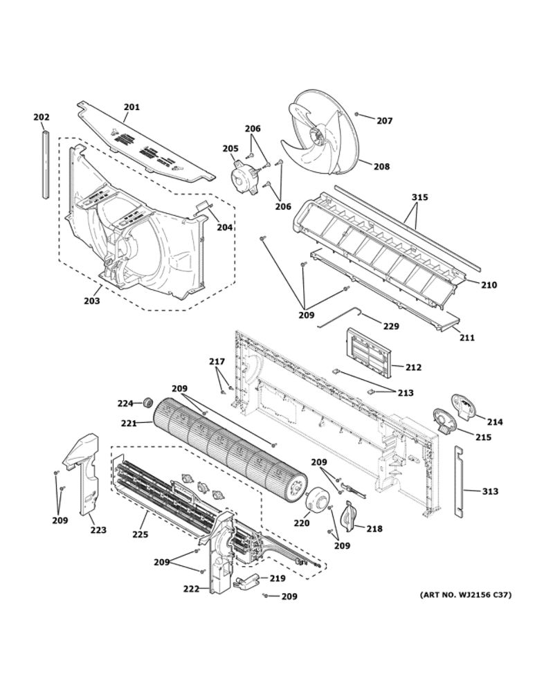 Motor And Chassis Parts Diagram and Parts List for AZ45E15DACW5  General Electric Air Conditioner