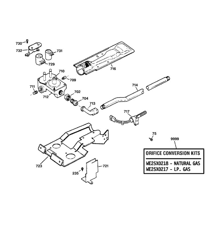 Gas Valve & Burner Assembly Diagram and Parts List for DNSB514GB0WW  General Electric Dryer