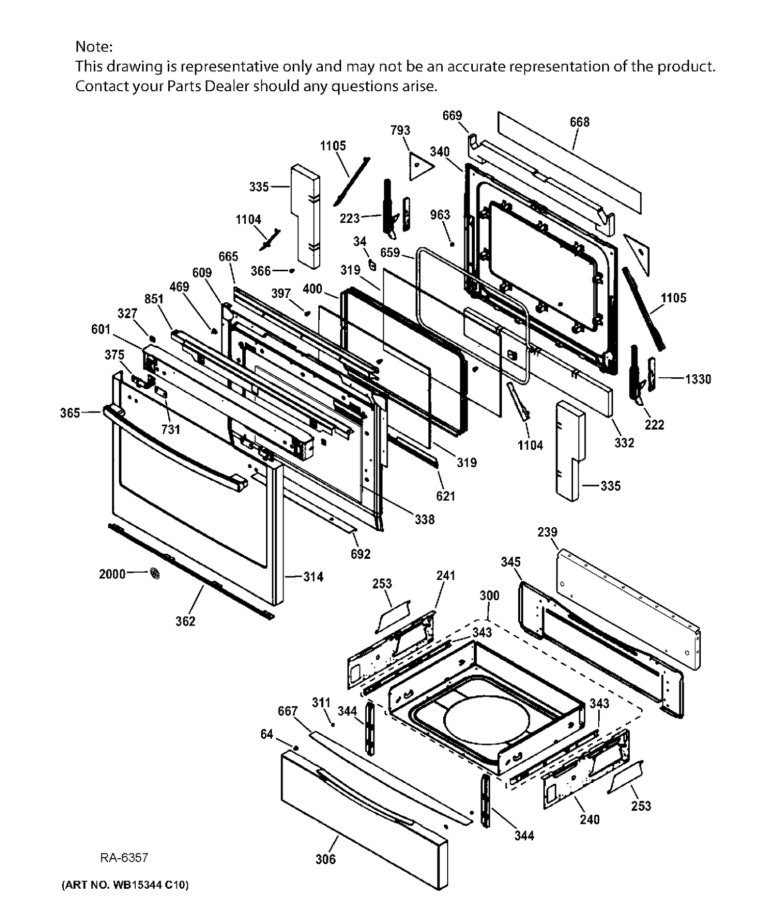 DOOR & DRAWER PARTS Diagram and Parts List for JCGS750SEF5SS  General Electric Range