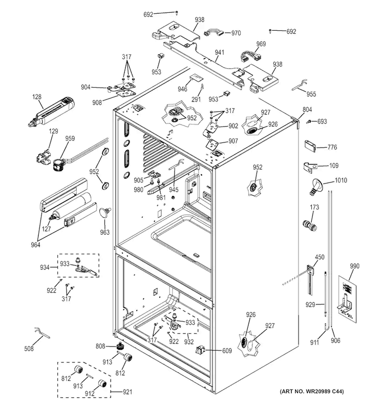Case Parts Diagram and Parts List for CWE23SSHCSS  General Electric Refrigerator