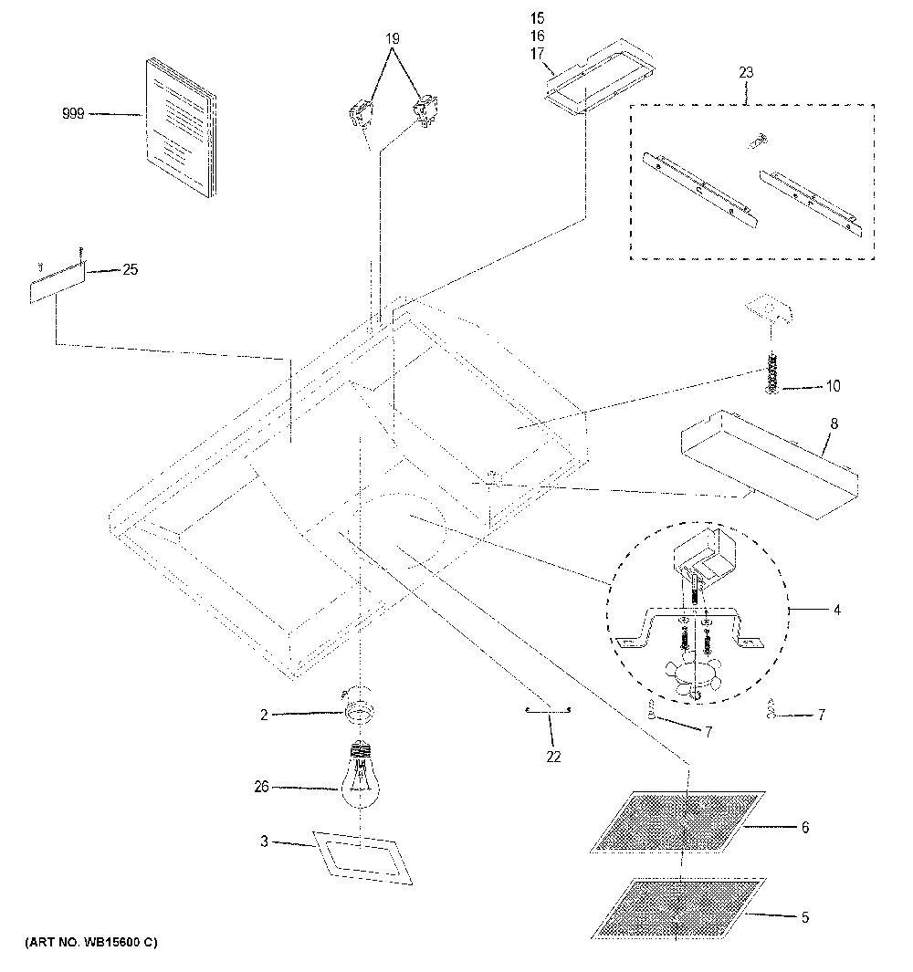 Range Hood Diagram and Parts List for JVX3300DJ4WW  General Electric Range Hood