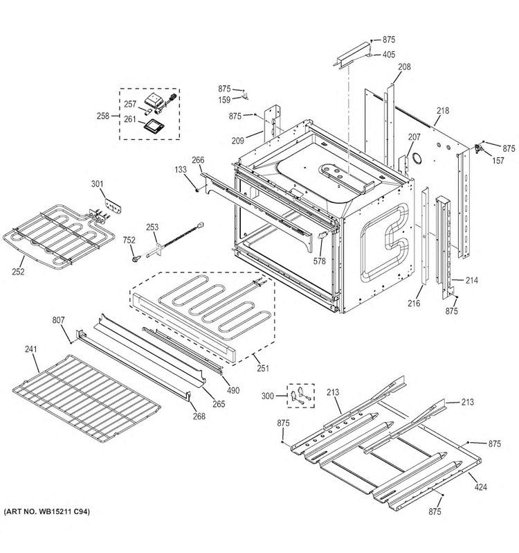 Lower Oven Diagram and Parts List for JT3500SF4SS  General Electric Wall Oven