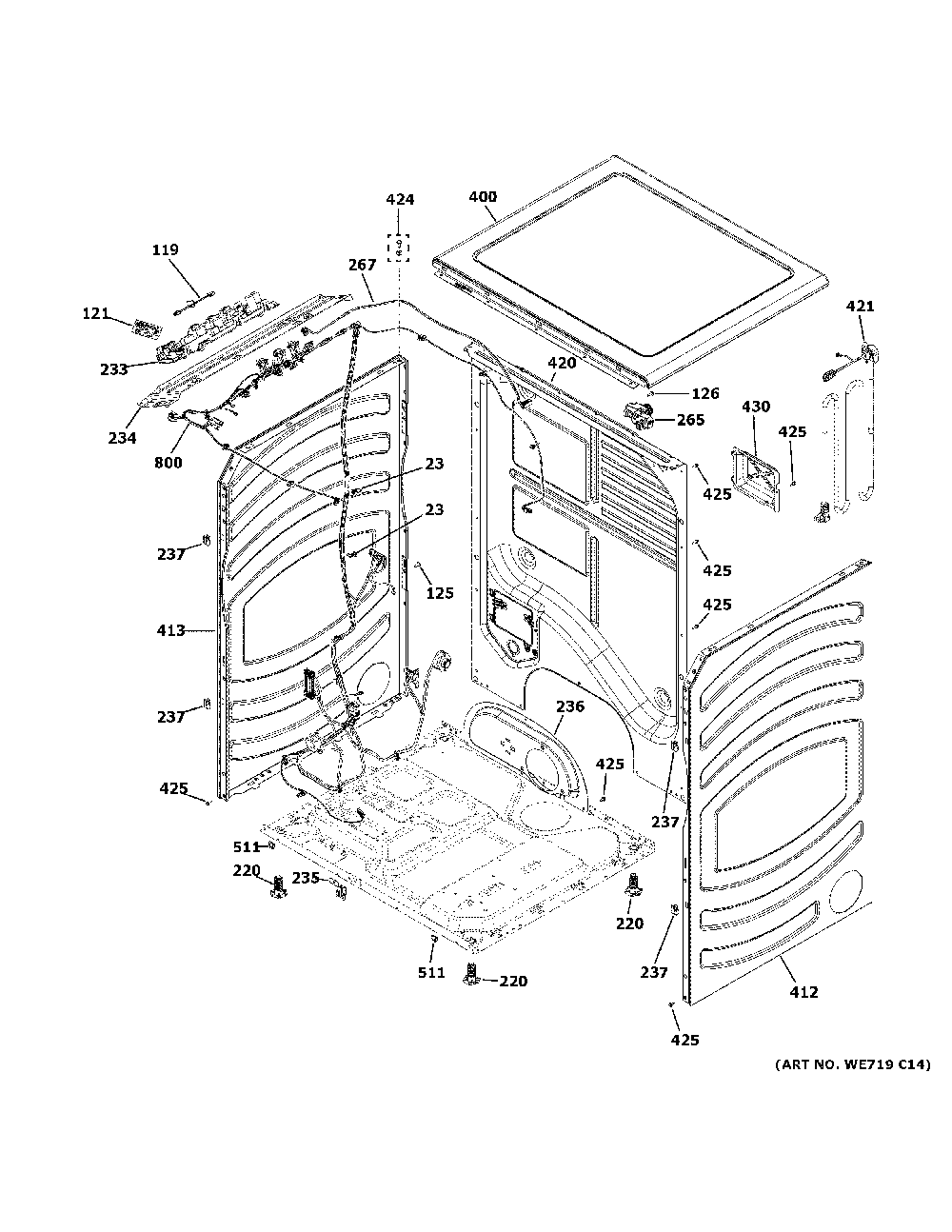 Cabinet And Top Panel Diagram and Parts List for GFD65GSSN1WW  General Electric Dryer