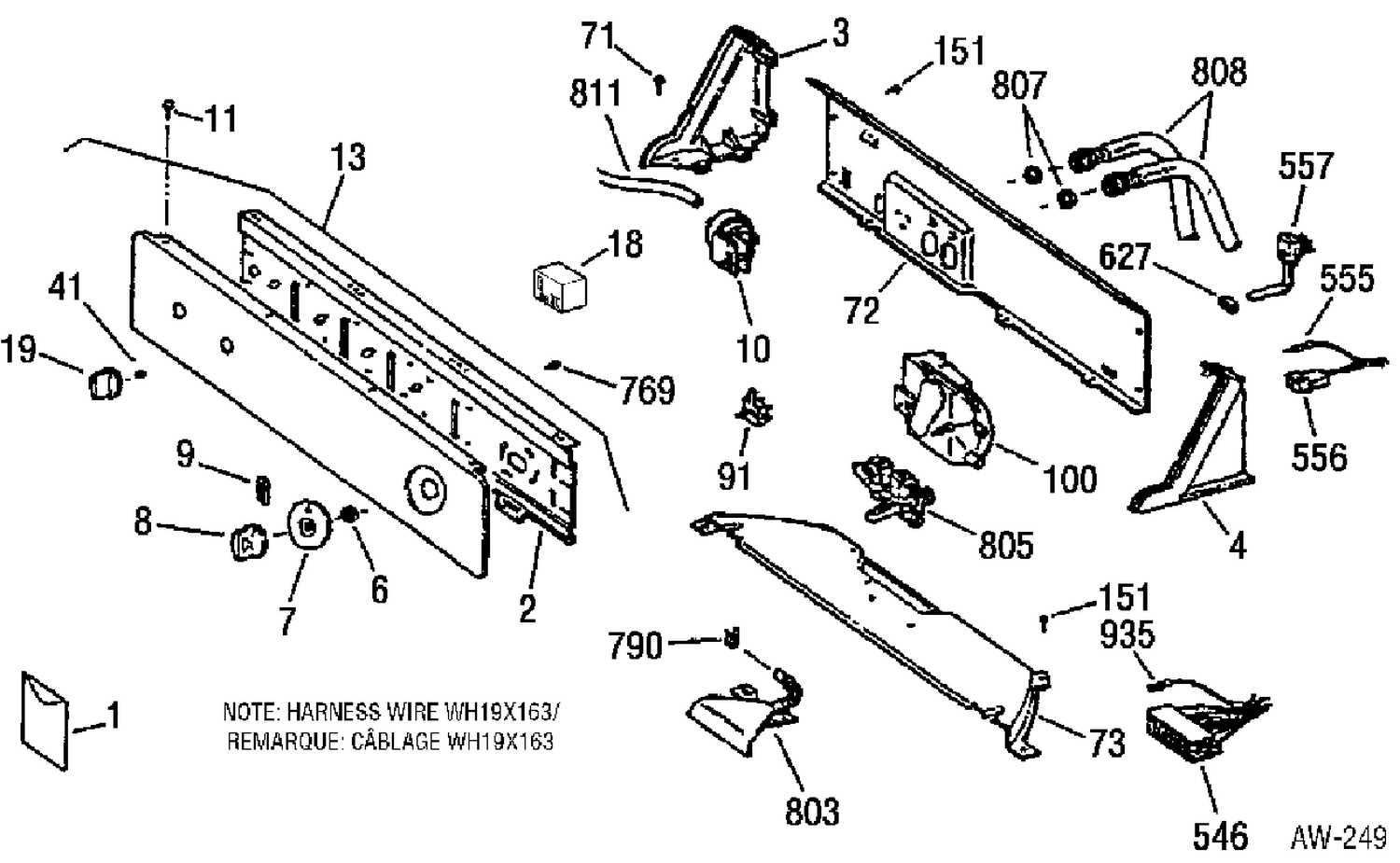 CONTROL GROUP Diagram and Parts List for GBXR2060W1WB  General Electric Washer