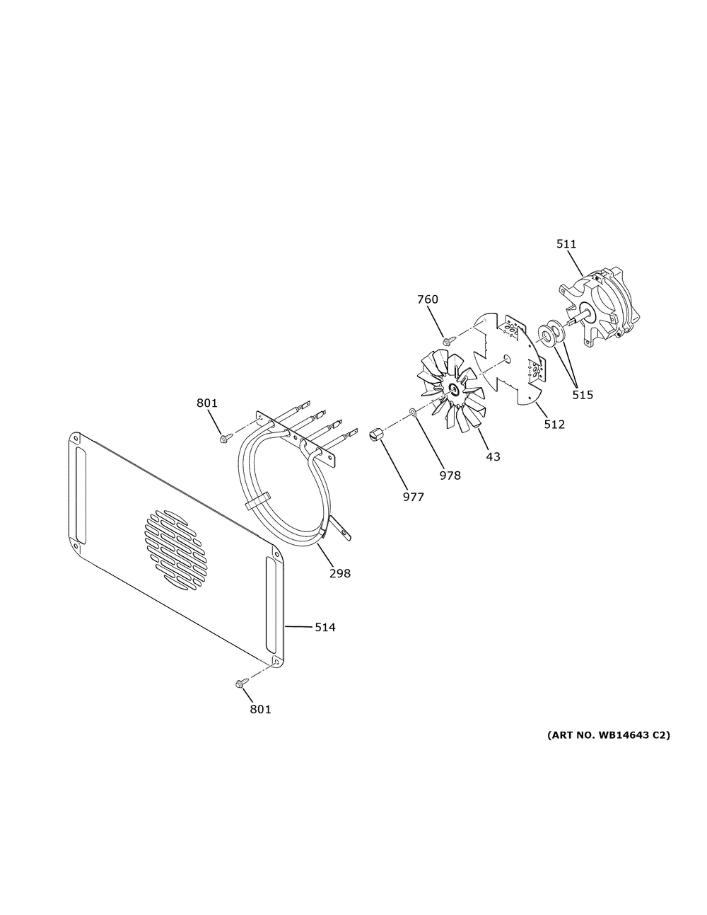 Convection Fan Diagram and Parts List for PTS9200SN3SS  General Electric Wall Oven