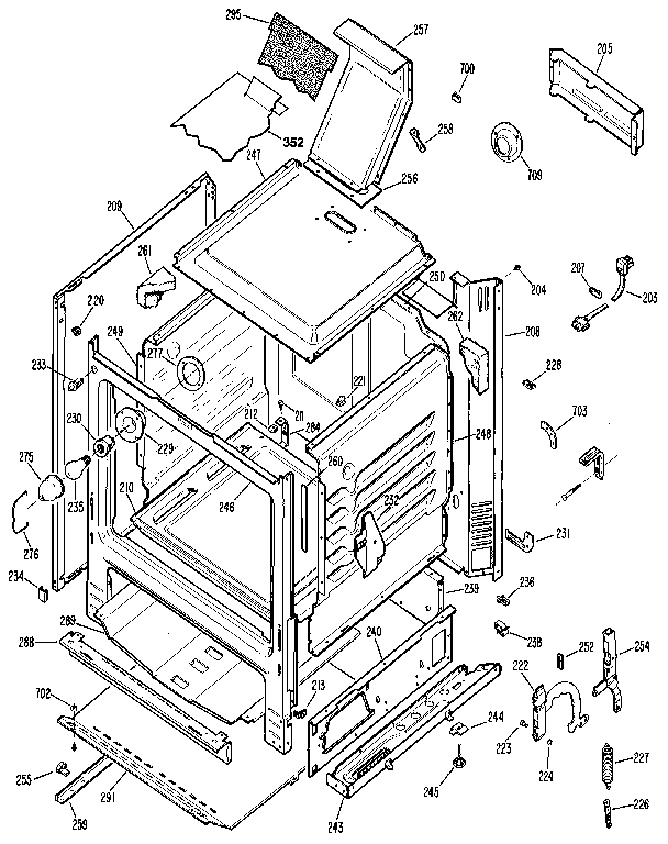 Main Body Diagram and Parts List for JGBS18GEN1  General Electric Range