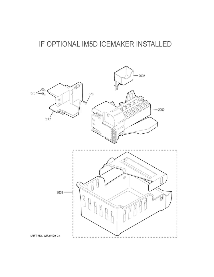 Optional Accessories Diagram and Parts List for GFE28GGKDBB  General Electric Refrigerator