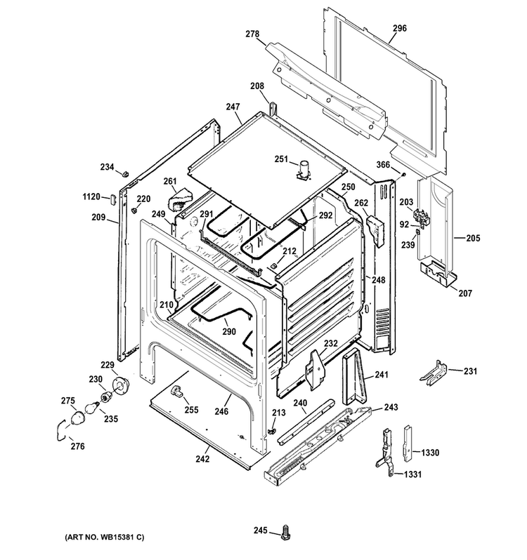 Body Parts Diagram and Parts List for JBS10GF1SA  General Electric Range