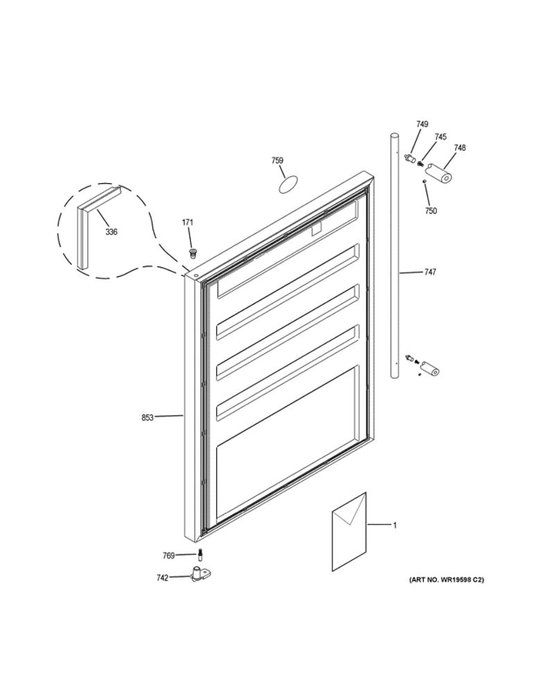 Door Diagram and Parts List for ZIBS240PBSS  General Electric Refrigerator