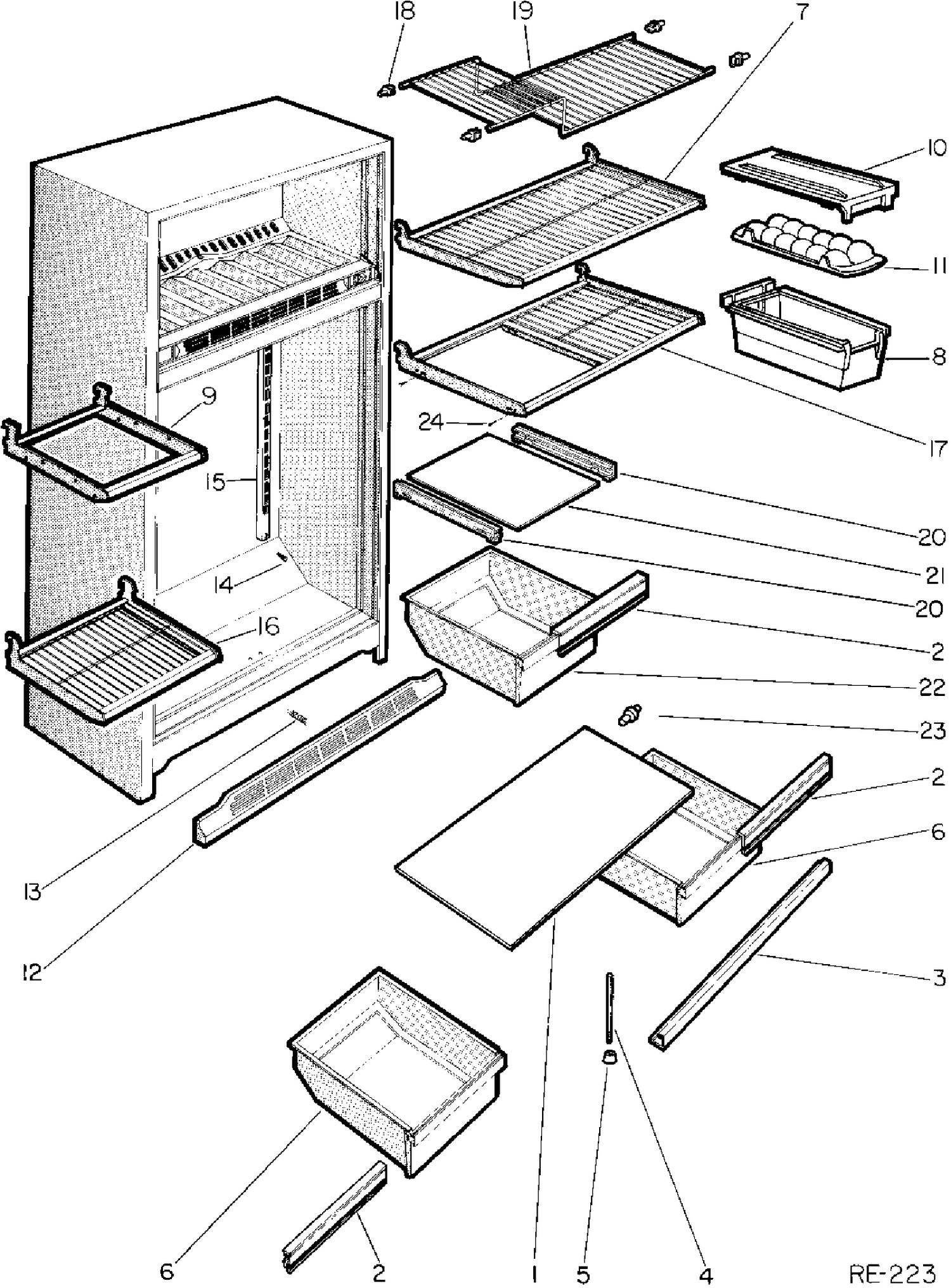CABINET Diagram and Parts List for 34510-2  General Electric Refrigerator