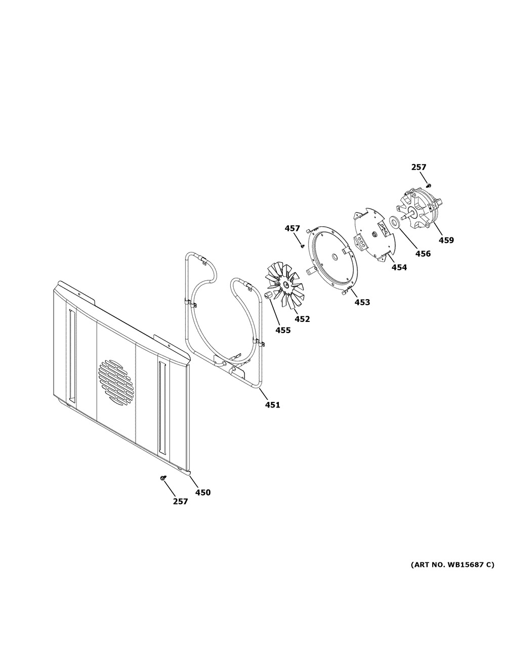 Convection Fan Diagram and Parts List for C2Y366P5T1G2  General Electric Range