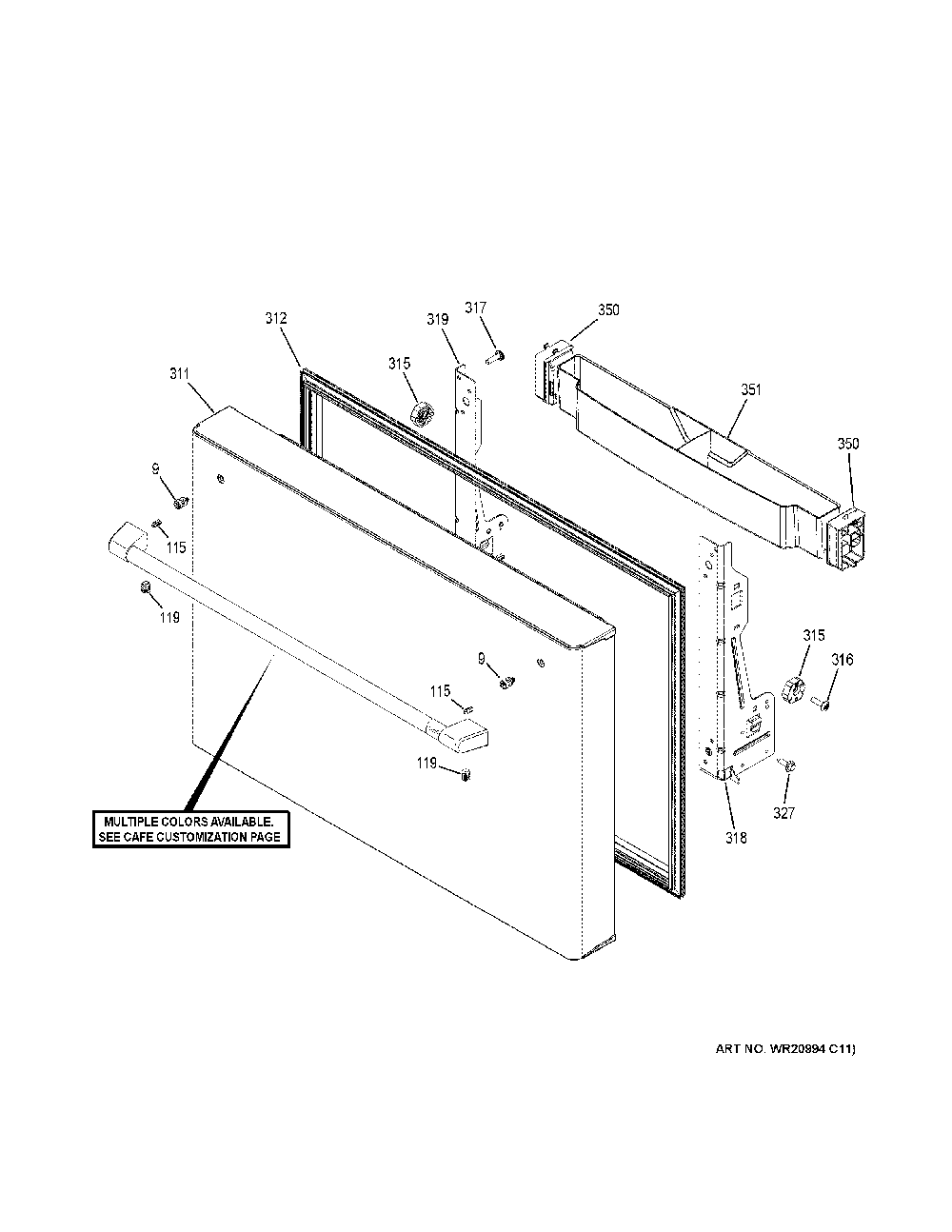 Freezer door Diagram and Parts List for CFE28UP2MES1  General Electric Refrigerator