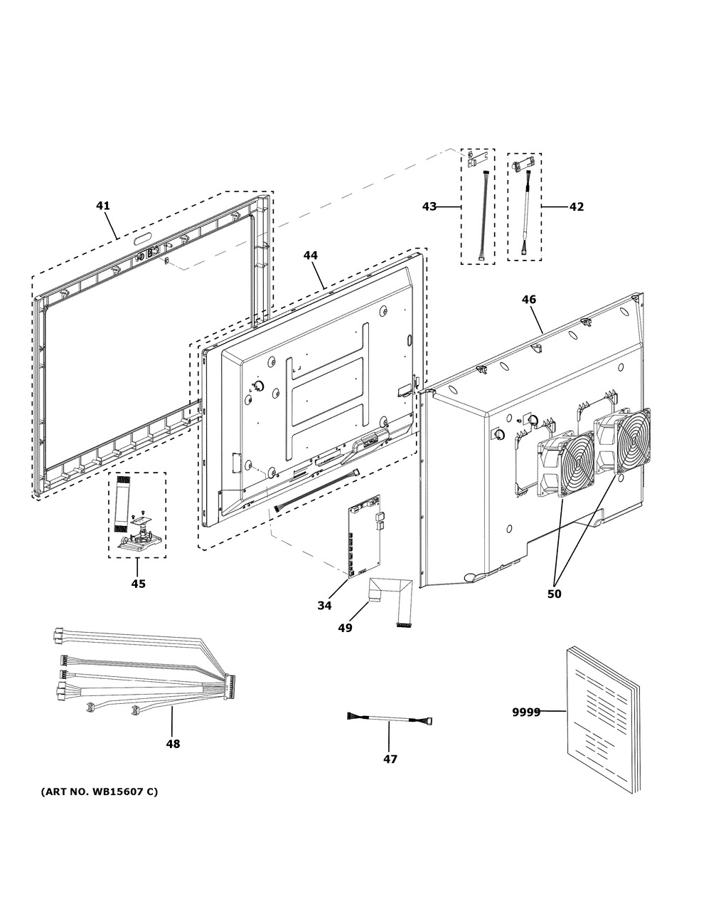 Touch Screen Assembly Diagram and Parts List for UVH13013M1DS  General Electric Range Hood