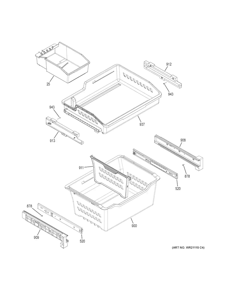Freezer Shelves Diagram and Parts List for GDE25EGKARBB  General Electric Refrigerator