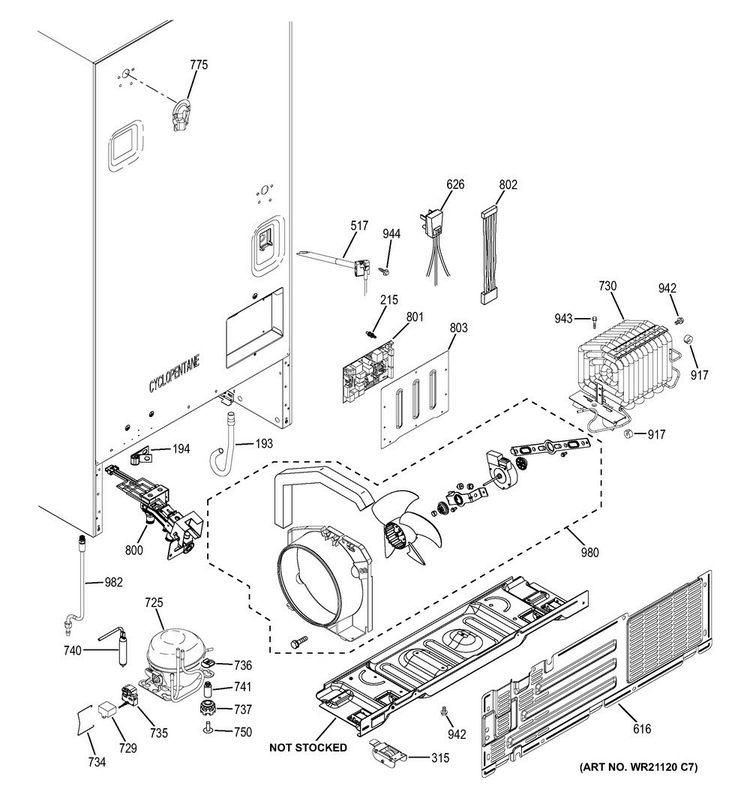 Machine Compartment Diagram and Parts List for CNE25SSKAKSS  General Electric Refrigerator
