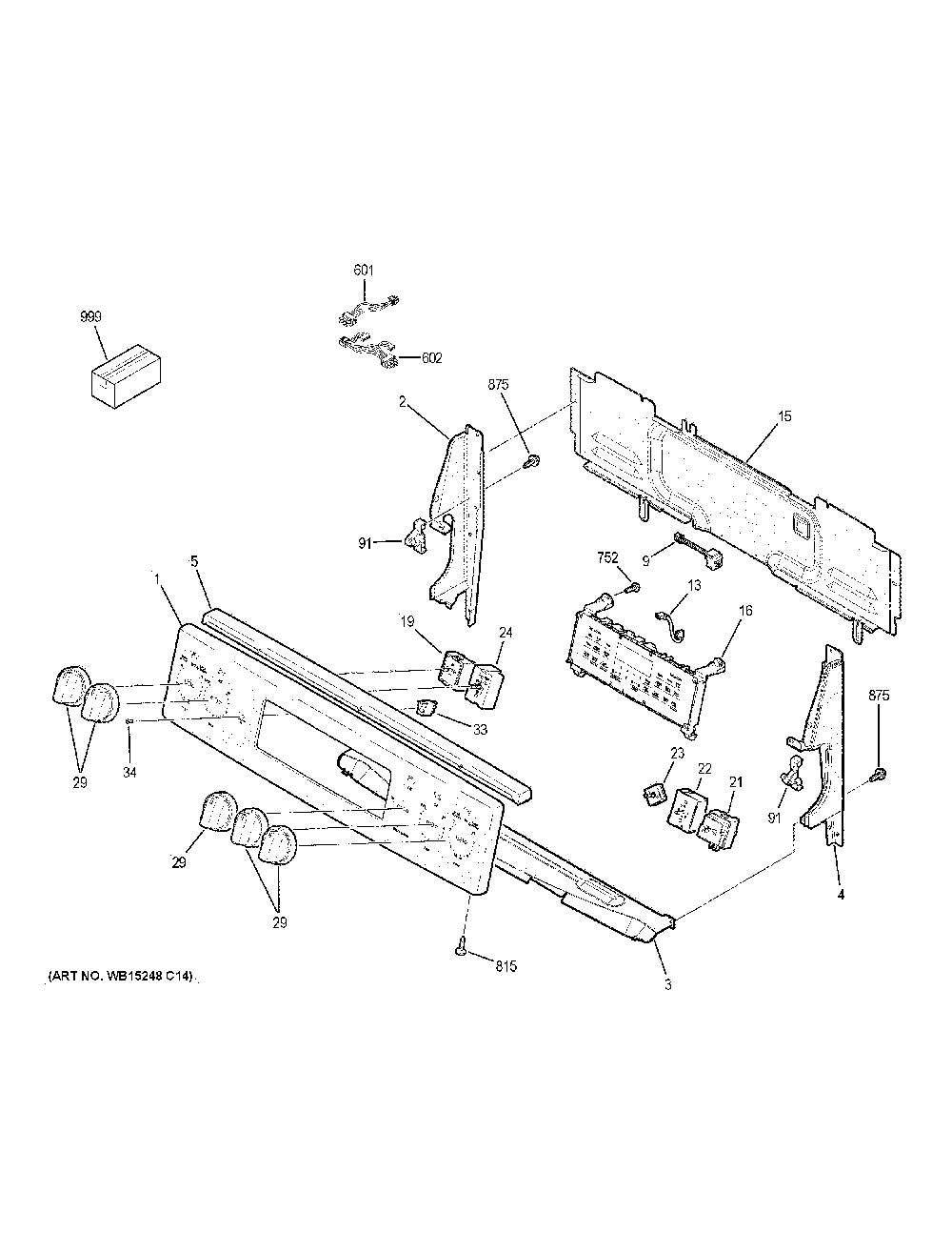 Control panel Diagram and Parts List for PB980SJ5SS  General Electric Range