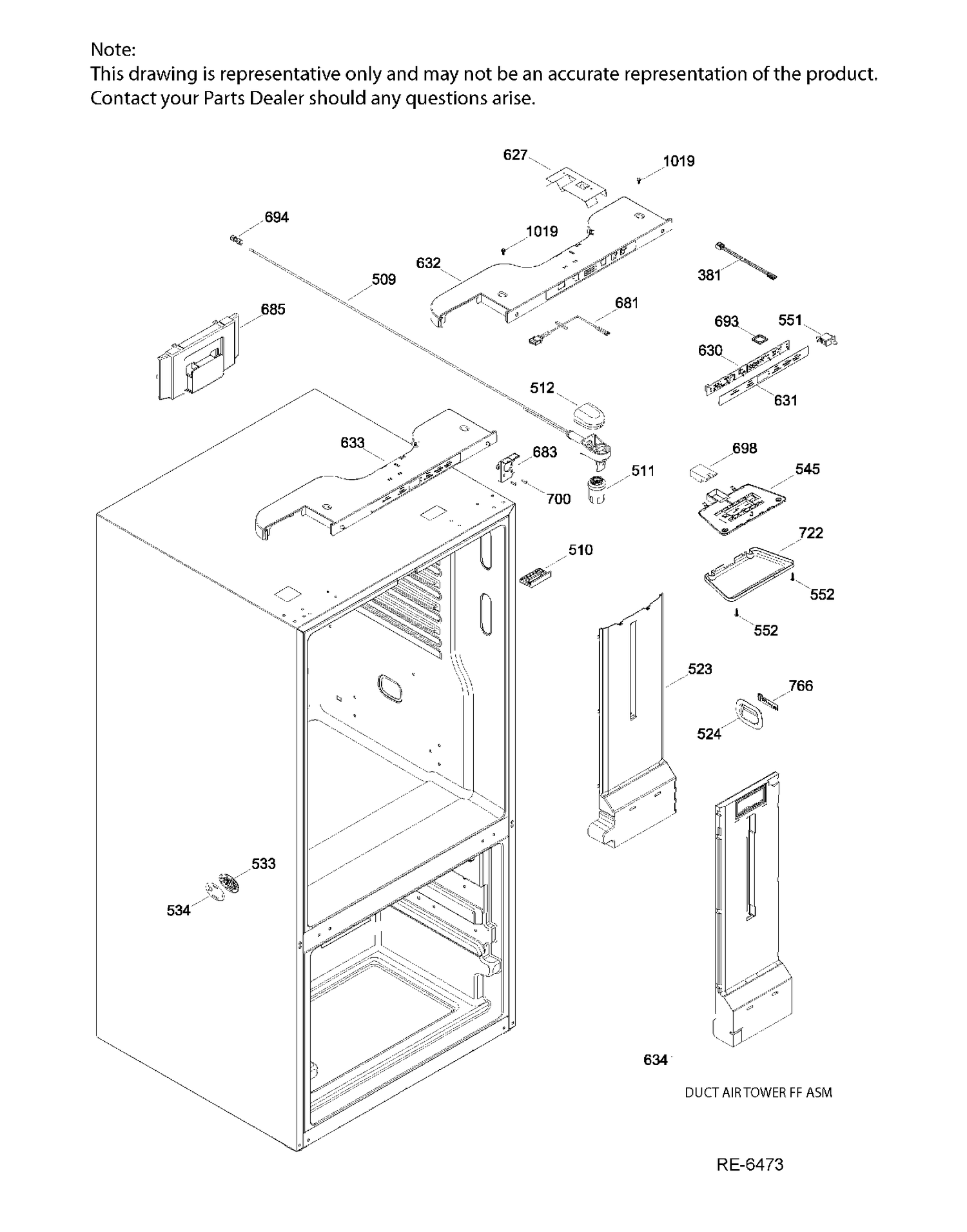 FUNCTIONAL PARTS FF Diagram and Parts List for PDE21KSKAKSS  General Electric Refrigerator