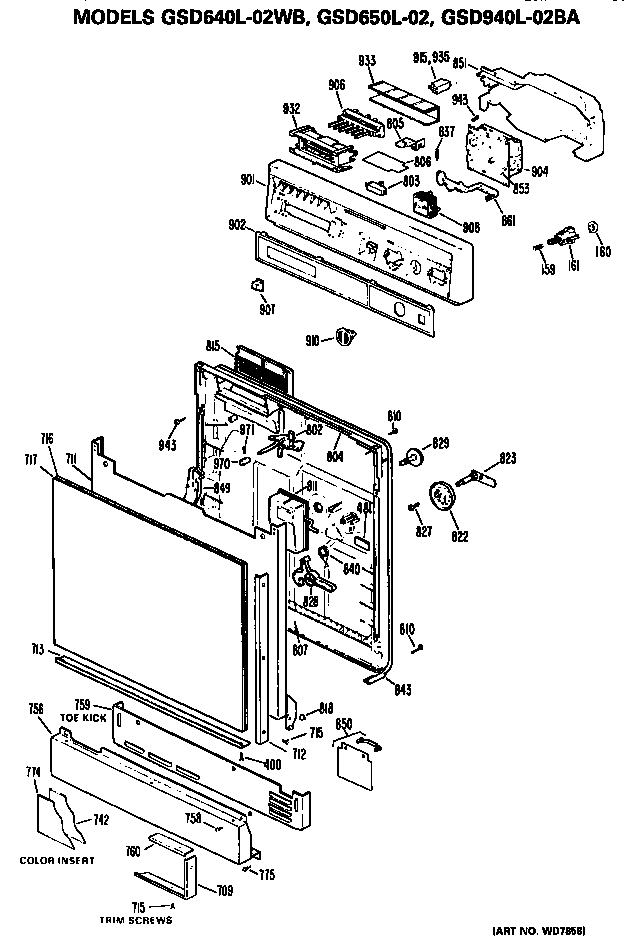 Front/control Panel Diagram and Parts List for GSD650L-02  General Electric Dishwasher