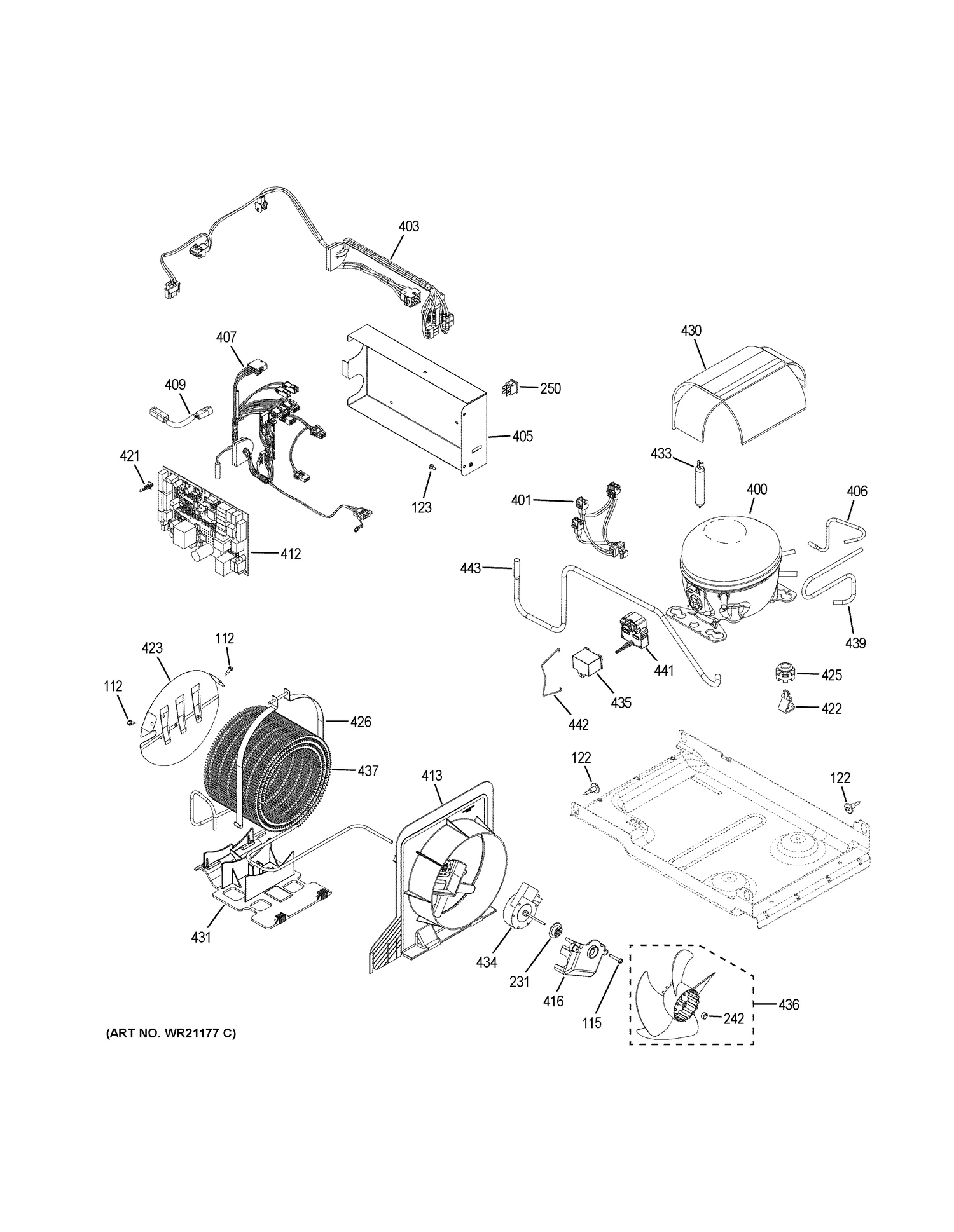 MACHINE COMPARTMENT Diagram and Parts List for ZIF240NPKAII  General Electric Freezer