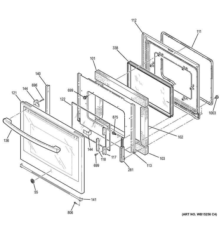 Door Diagram and Parts List for PB930DH1BB  General Electric Range