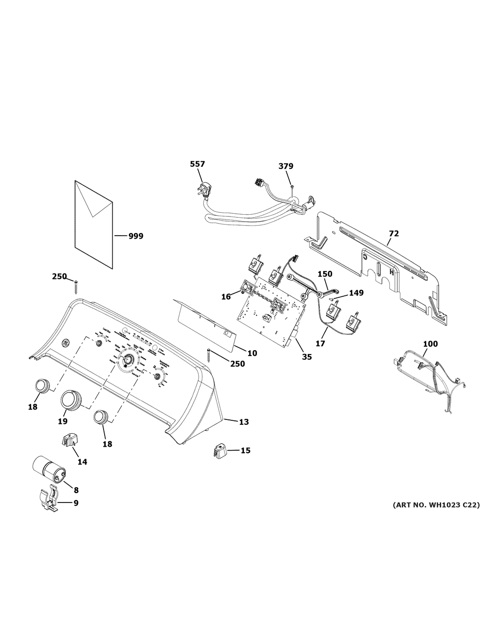 Controls And Backsplash Diagram and Parts List for GTW220ACW0WW  General Electric Washer