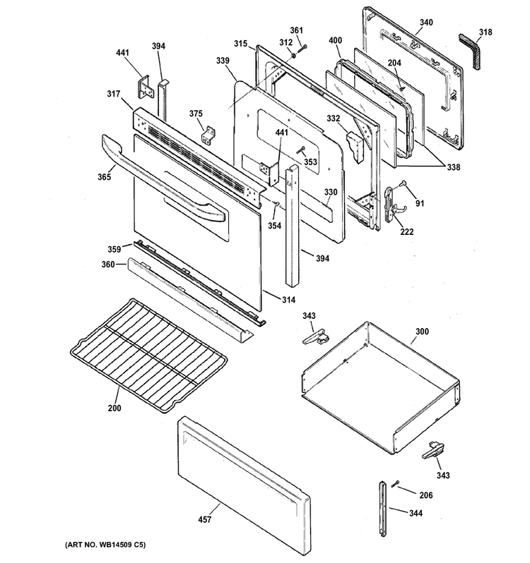 Door & Drawer Parts Diagram and Parts List for RB720DH2BB  Hotpoint Range