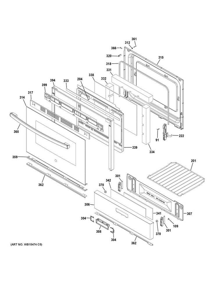 Door & Drawer Parts Diagram and Parts List for JGBS60DEK2BB  General Electric Range